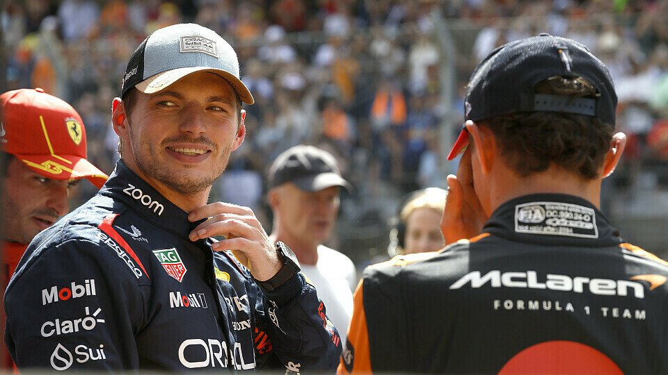 Max Verstappen (Red Bull) mit Carlos Sainz (Ferrari) und Lando Norris (McLaren) nach dem Formel-1-Sprint in Austin.
