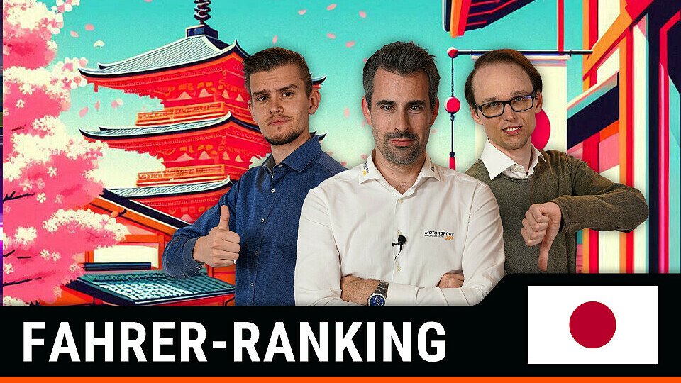 Die F1-Redakteure Florian Niedermair, Christian Menath und Markus Steinrisser vor japanischem Hintergrund