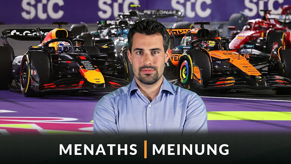 MSM-Redakteur Christian Menath mit dem Duell von Max Verstappen und Oscar Piastri im Hintergrund MSM-Redakteur Christian Menath mit dem Duell von Max Verstappen und Oscar Piastri im Hintergrund