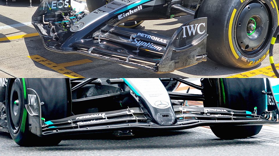 Der alte und der neue Mercedes-Frontflügel in Imola im Vergleich