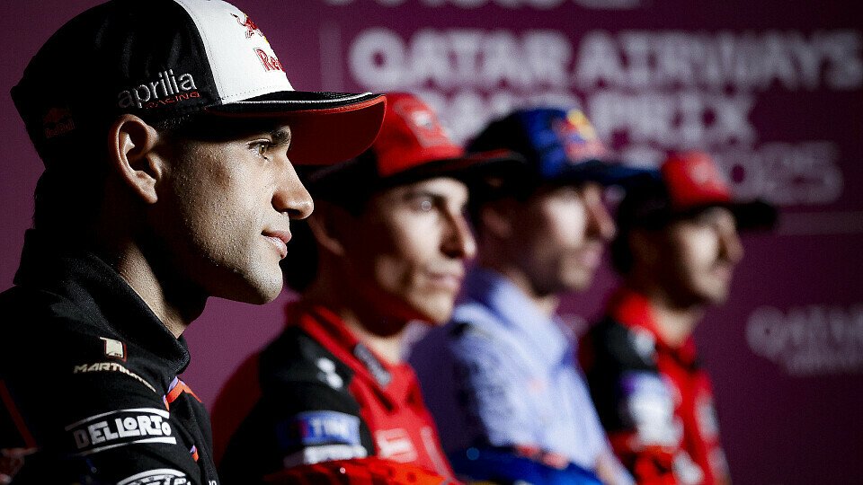 Jorge Martin, Marc Marquez, Alex Marquez und Francesco Bagnaia in der Pressekonferenz