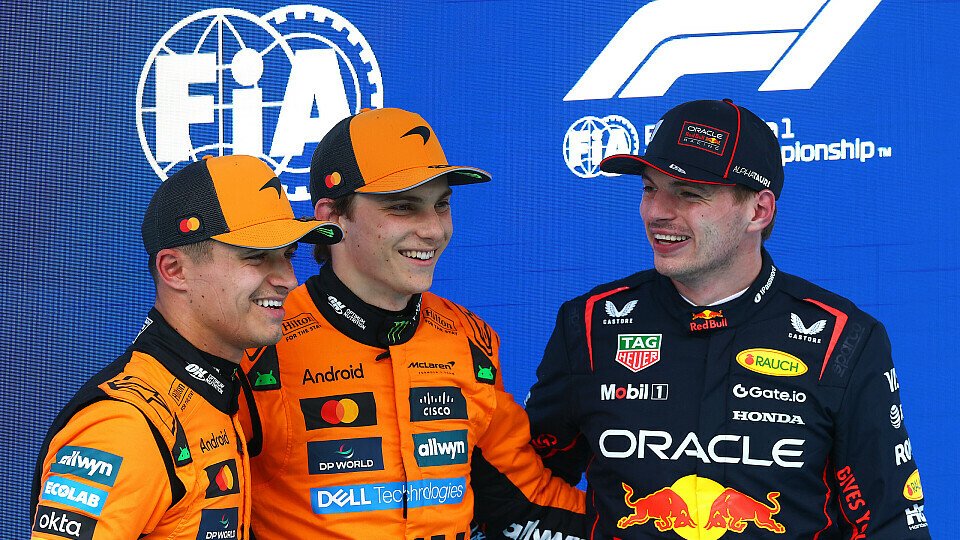 Qualifying Top-3 mit Lando Norris, Polesetter Oscar Piastri (beide McLaren) und Max Verstappen (Red Bull)