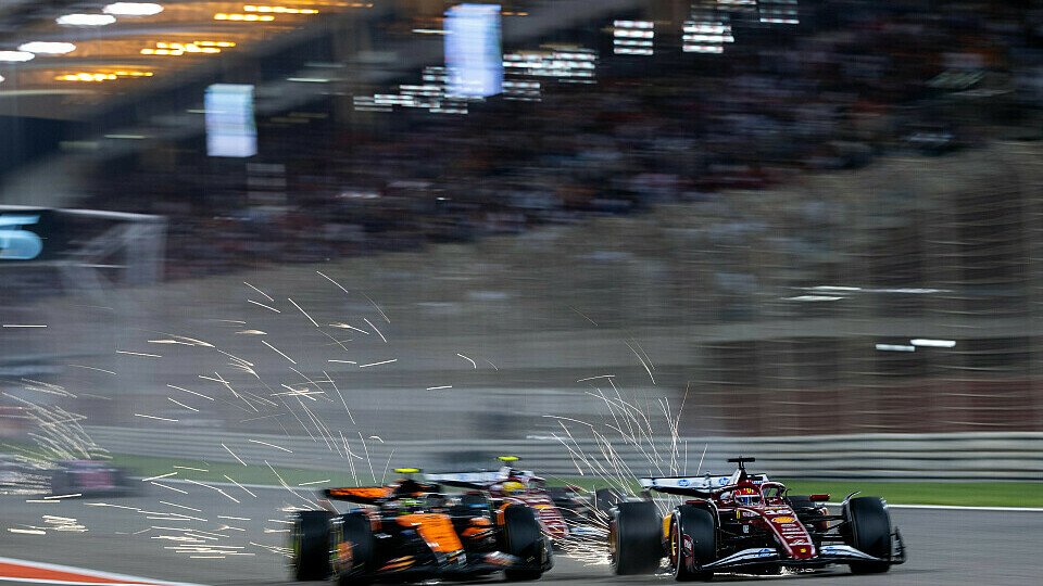 Ferrari-Pilot Charles Leclerc im Zweikampf mit McLaren-Pilot Lando Norris beim Formel-1-Rennen in Bahrain