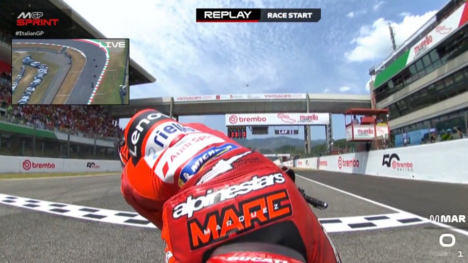 Marc Marquez erlebte im Mugello-Sprint bange Momente beim Start, Foto: Screenshot/MotoGP.com