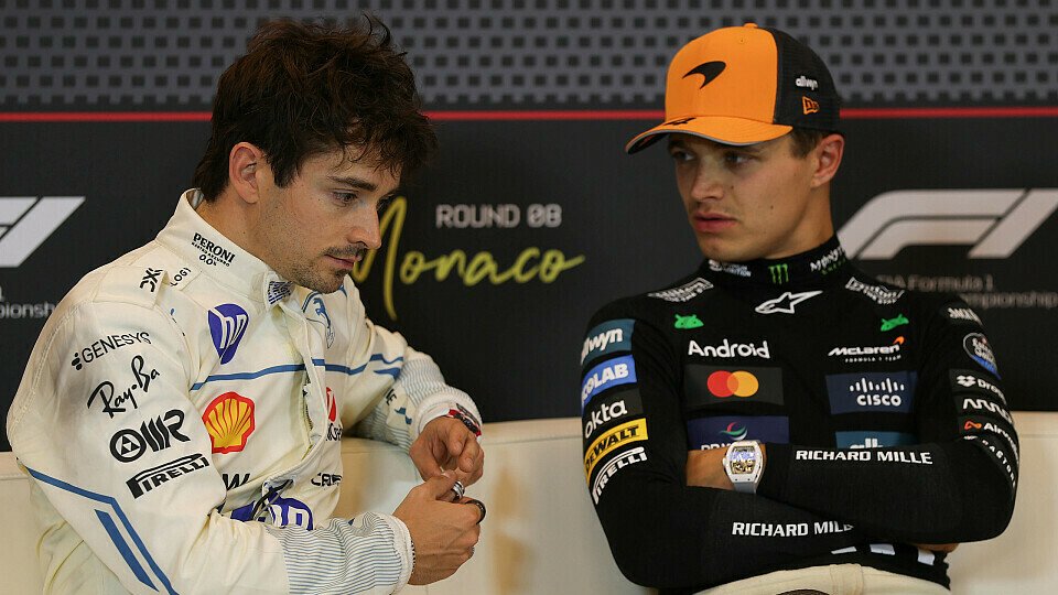 Charles Leclerc (Ferrari) und Lando Norris (McLaren) bei einer Pressekonferenz der Formel 1 in Monte Carlo (Monaco)