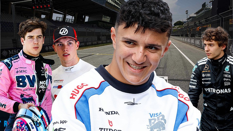 Bildmontage mit Franco Colapinto (Alpine), Oliver Bearman (Haas), Isack Hadjar (Racing Bulls) und Kimi Antonelli (Mercedes)
