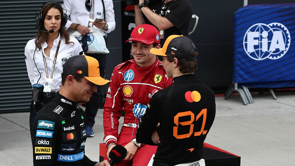 Lando Norris, Oscar Piastri (McLaren) und Charles Leclerc nach dem Formel-1-Qualifying in Budapest (Ungarn-GP) 2025. Lando Norris, Oscar Piastri (McLaren) und Charles Leclerc nach dem Formel-1-Qualifying in Budapest (Ungarn-GP) 2025.