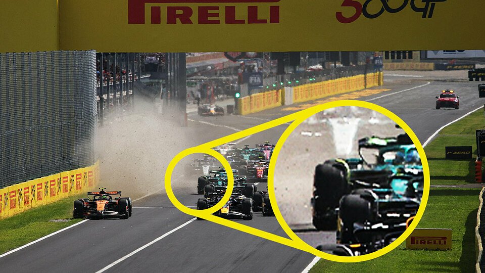 Die Staubwolke hinter Lando Norris trifft am Start von Monza Fernando Alonso