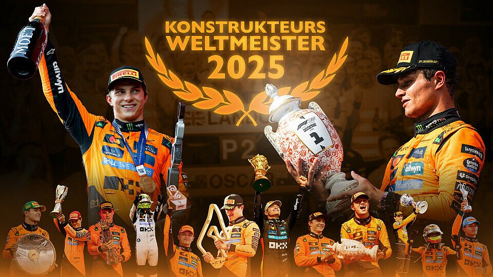McLaren feiert Formel-1 Konstrukteurs-Weltmeistertitel 2025 mit Fahrern und Pokalen McLaren feiert Formel-1 Konstrukteurs-Weltmeistertitel 2025 mit Fahrern und Pokalen
