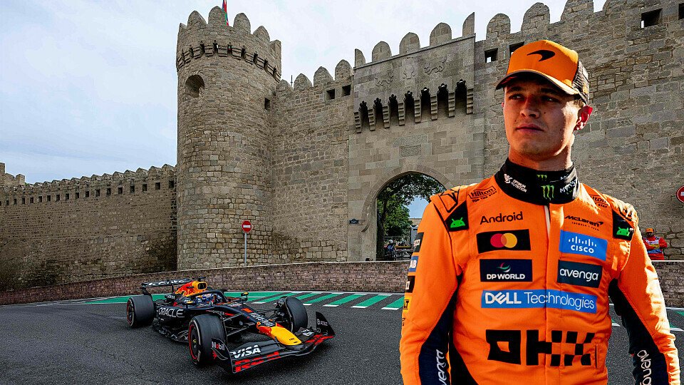 Lando Norris (McLaren) vor dem Red Bull von Max Verstappen beim Aserbaidschan-GP in Baku
