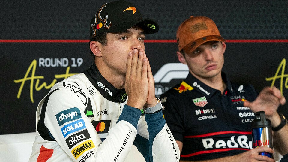 Lando Norris und Max Verstappen in der Pressekonferenz von Austin