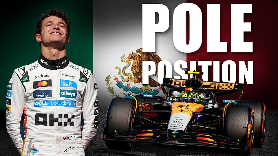Fotomontage mit Lando Norris (McLaren) vor einer mexikanischen Flagge nach seiner Formel-1-Pole beim Mexiko-City-GP Fotomontage mit Lando Norris (McLaren) vor einer mexikanischen Flagge nach seiner Formel-1-Pole beim Mexiko-City-GP