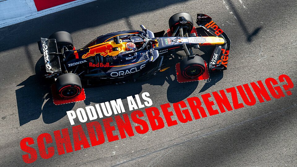 Bildmontage von Max Verstappen mit den Worten: Podium als Schadensbegrenzung?