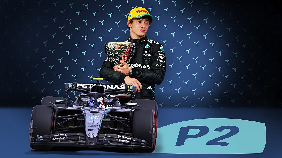 Bildmontage von Kimi Antonelli mit Pokal