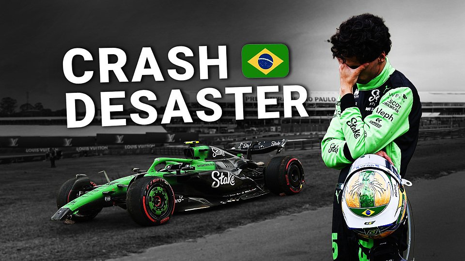 Bildmontage von Gabriel Bortoleto mit seinem zerstörten Sauber