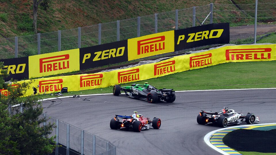 Lewis Hamilton (Ferrari) & Esteban Ocon (Haas) passieren die Unfallstelle von Gabriel Bortoleto (Sauber) in Brasilien 2025