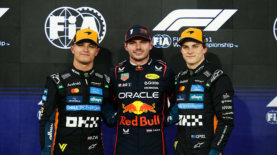 Lando Norris, Max Verstappen und Oscar Piastri nach dem Qualifying der Formel 1 in Abu Dhabi