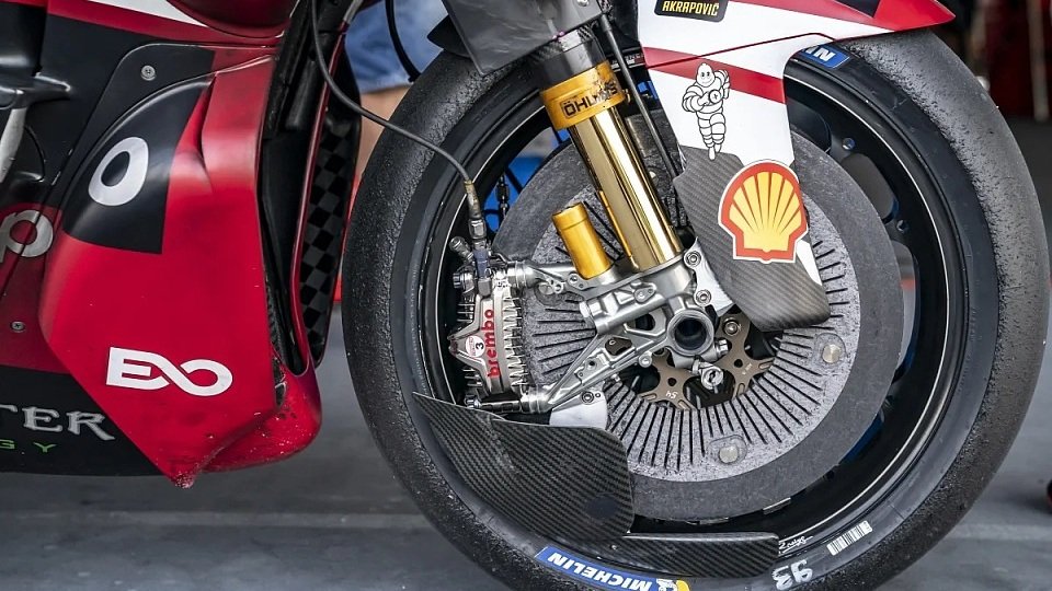 Die Vorderrad-Bremse von Brembo an der Werks-Ducati