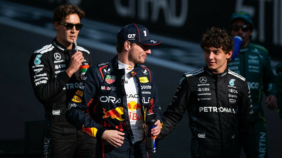 George Russell, Max Verstappen und Kimi Antonelli