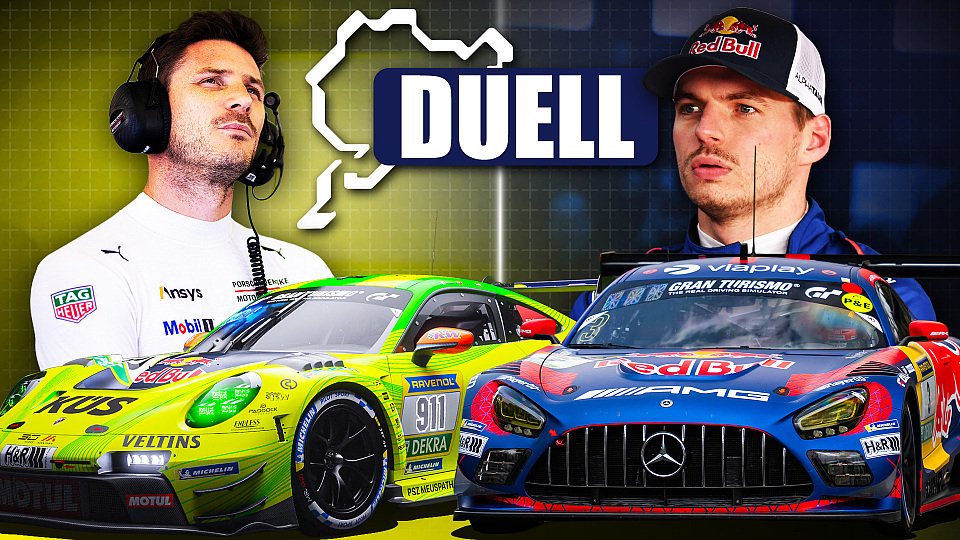 Max Verstappen geht bei den 24h am Nürburgring mit seinem AMG GT gegen den Manthey Porsche von Kevin Estre ins Duell