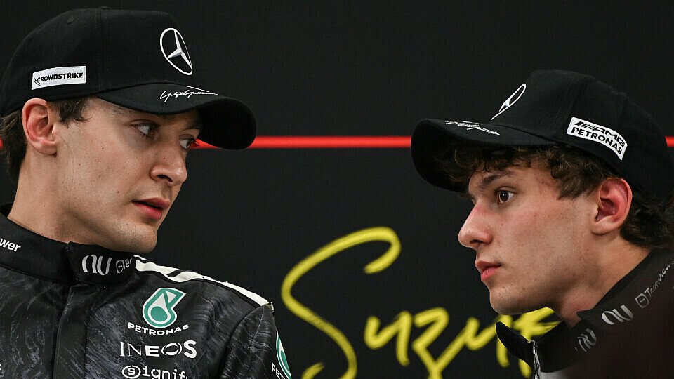 George Russell und Kimi Antonelli (Mercedes) bei der Pressekonferenz nach dem Qualifying der Formel 1 in Suzuka (Japan) George Russell und Kimi Antonelli (Mercedes) bei der Pressekonferenz nach dem Qualifying der Formel 1 in Suzuka (Japan)