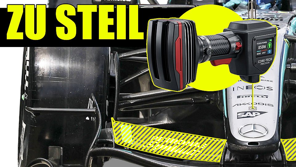 George Russels Frontflügel wird beim Boxenstopp in Barcelona zu stark angestellt George Russels Frontflügel wird beim Boxenstopp in Barcelona zu stark angestellt