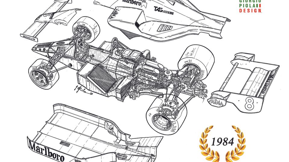 Der McLaren MP4-2 leitete mit Niki Lauda und Alain Prost sowie dem TAG-Porsche im Heck eine McLaren-Ära in der Formel 1 ein, Foto: giorgiopioladesign.com Der McLaren MP4-2 leitete mit Niki Lauda und Alain Prost sowie dem TAG-Porsche im Heck eine McLaren-Ära in der Formel 1 ein, Foto: giorgiopioladesign.com