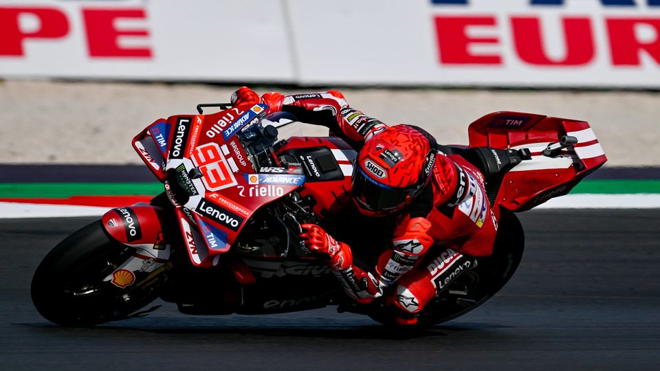 Marc Marquez auf seiner Ducati in Misano. Marc Marquez auf seiner Ducati in Misano.